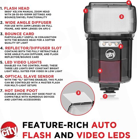 Circuit City CC-125 Automatic Universal Flash with Built-in LED Video Light for Canon DSLR Cameras Bundle with Circuit City Universal IR Wireless Remote Control and Accessories (4 Items) in Kuwait