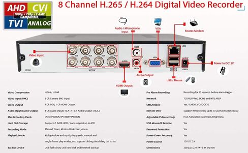 Evertech 8 Channel High-Definition DVR with 8 pcs 1080p HD Dome Cameras 1TB HDD Security Surveillance System in Saudi Arabia