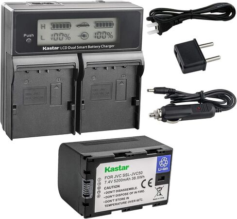Kastar LCD Dual Smart Fast Charger & Battery (1 Pack) for JVC SSL-JVC50 and JVC GY-HMQ10, GY-LS300, GY-HM200, GY-HM600, GY-HM600E, GY-HM600EC, GY-HM650 Camcorders in Saudi Arabia