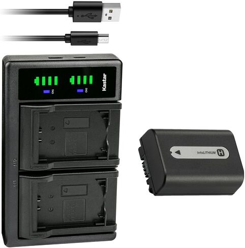 Kastar 4-Pack NP-FH50 Battery and LTD2 USB Charger Replacement for Sony DCR-SX40, DCR-SX41, DCR-SX50, DCR-SX60, HDR-CX100, HDR-CX105, HDR-CX106, HDR-CX11, HDR-CX12, HDR-CX500, HDR-CX505, HDR-CX520 in Kuwait