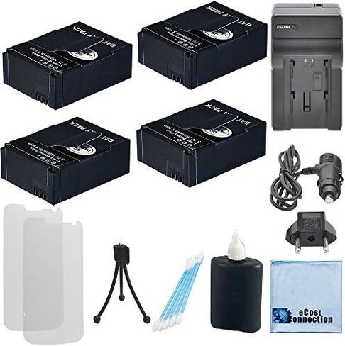 4 GoPro Hero3, Hero3+ High-Capacity Replacement 1500mAh Batteries | AHDBT-201, AHDBT-301, AHDBT-302 + AC/DC Turbo Charger with Travel Adapter + Complete Deluxe Starter Kit for GoPro Hero 3 Camera in Saudi Arabia