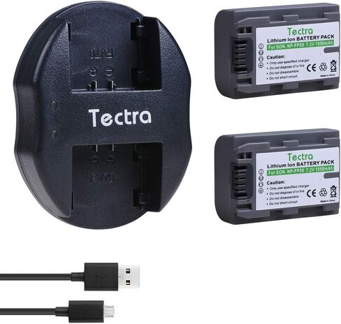 Tectra 2 قطعة بطارية NP-FP50 + شاحن USB مزدوج لسوني NP-FP30 NP-FP60 NP-FP70 DCR-DVD103 DCR-DVD105 DCR-DVD203 DCR-DVD205 DCR-DVD305 DCR-DVD92 DCR-HC20 DCR-HC21 DCR-HC26 HandyCams in Kuwait