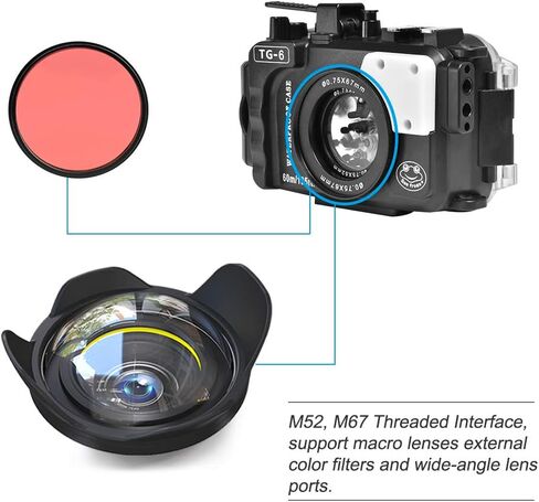 Seafrogs Waterproof case for Olympus TG6, with Dome Port and Full Color Red Filter Kit, Underwater Camera Housing Case/ 60m/195ft, Apply to take Half Above Water Half Underwater Video (Black) in Saudi Arabia