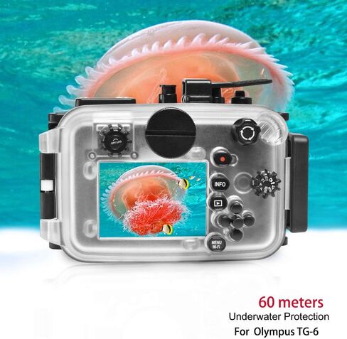 Seafrogs Waterproof case for Olympus TG6, with Dome Port and Full Color Red Filter Kit, Underwater Camera Housing Case/ 60m/195ft, Apply to take Half Above Water Half Underwater Video (Black) in Saudi Arabia