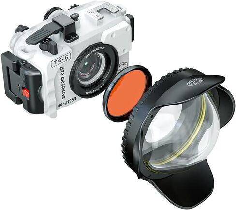 Seafrogs Waterproof case for Olympus TG6, with Dome Port and Full Color Red Filter Kit, Underwater Camera Housing Case/ 60m/195ft, Apply to take Half Above Water Half Underwater Video (Black) in Kuwait
