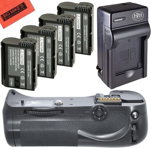 مجموعة شاحن وبطارية لكاميرا Nikon D600 D610 الرقمية SLR تتضمن مقبض بطارية عمودي + عدد 4 بطاريات EN-EL15 + شاحن تيار متردد/تيار مستمر سريع + قطعة قماش تنظيف من الألياف الدقيقة in Saudi Arabia