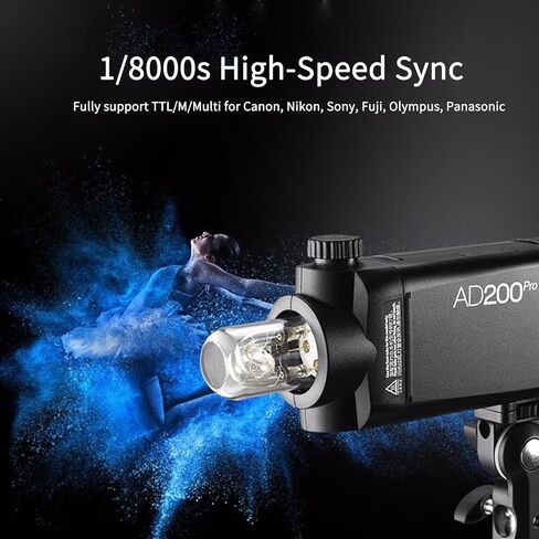 Godox AD200 Pro AD200Pro Pocket Flash, 200Ws 2.4G TTL Speedlite Outdoor Flash Strobe, 1/8000s HSS Monolight with 2900mAh Lithium Battery and Bare Bulb Flash Head Cover 500 Flashes Recycle in 0.01-1.8s in Saudi Arabia
