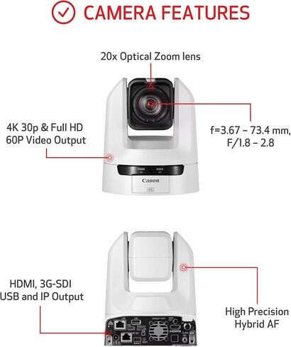 Canon CR-N300 Pro PTZ Camera BK 20x Optical Zoom Lens, 1 2/3" 4k 30P Hybrid AF Sensor, 3G-SDI, HDMI, IP, USB Video Out, NDI|HX2, SRT-Church, Live Events, Streaming Conference, Classroom, Esport, Vlogs in Saudi Arabia