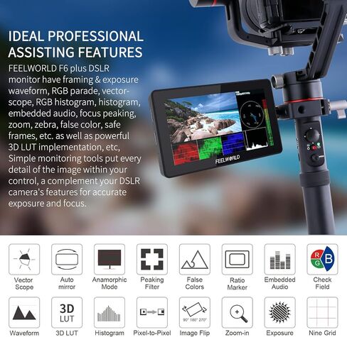 شاشة F6 Plus مقاس 5.5 بوصة من FEELWORLD مع شاشة عرض DSLR بدقة 3D Lut HDR صغيرة عالية الوضوح بالكامل 1920x1080 IPS تدعم 4K HDMI مدخل شاشة لمس للمصور ومراقبة الفيديو الخارجية in Saudi Arabia