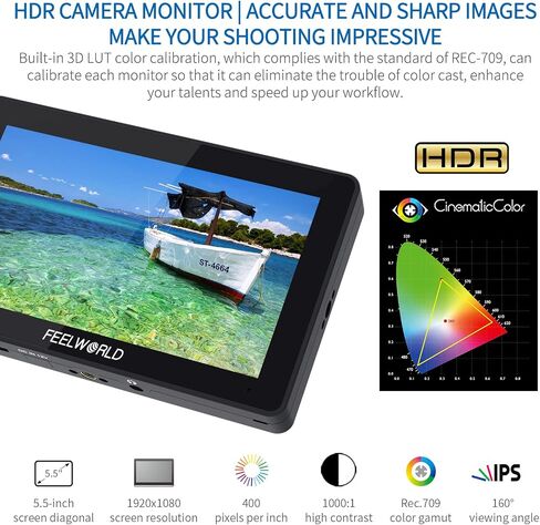 شاشة F6 Plus مقاس 5.5 بوصة من FEELWORLD مع شاشة عرض DSLR بدقة 3D Lut HDR صغيرة عالية الوضوح بالكامل 1920x1080 IPS تدعم 4K HDMI مدخل شاشة لمس للمصور ومراقبة الفيديو الخارجية in Saudi Arabia