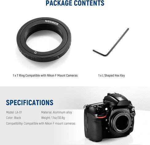 NEEWER T Ring with M42 Threads Compatible with Nikon F Mount Cameras & Telescopes, Lens Adapter Ring for D850 D750 D500 D780 D7500 D5600 D3500 D5 etc, LA-01 in Saudi Arabia