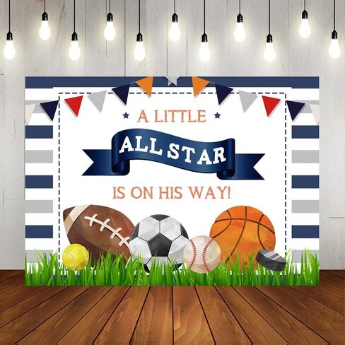 lofaris a Little All Star في طريقه خلفية استحمام الطفل للأولاد، خلفية رياضية لأعياد الميلاد، كرة القدم، كرة السلة، Tennies، جولف حديثي الولادة، ديكورات حفلات الأطفال، لافتة صور استوديو كشك الدعائم 6 × 4 أقدام in Saudi Arabia