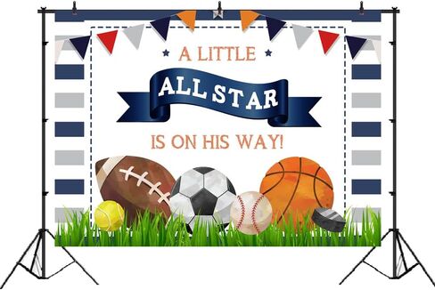 lofaris a Little All Star في طريقه خلفية استحمام الطفل للأولاد، خلفية رياضية لأعياد الميلاد، كرة القدم، كرة السلة، Tennies، جولف حديثي الولادة، ديكورات حفلات الأطفال، لافتة صور استوديو كشك الدعائم 6 × 4 أقدام in Saudi Arabia