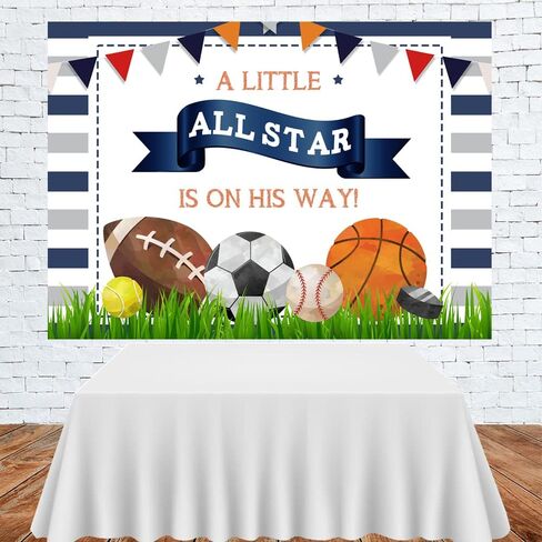 lofaris a Little All Star في طريقه خلفية استحمام الطفل للأولاد، خلفية رياضية لأعياد الميلاد، كرة القدم، كرة السلة، Tennies، جولف حديثي الولادة، ديكورات حفلات الأطفال، لافتة صور استوديو كشك الدعائم 6 × 4 أقدام in Saudi Arabia
