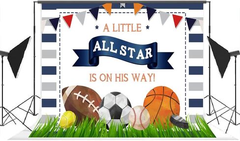 lofaris a Little All Star في طريقه خلفية استحمام الطفل للأولاد، خلفية رياضية لأعياد الميلاد، كرة القدم، كرة السلة، Tennies، جولف حديثي الولادة، ديكورات حفلات الأطفال، لافتة صور استوديو كشك الدعائم 6 × 4 أقدام in Saudi Arabia