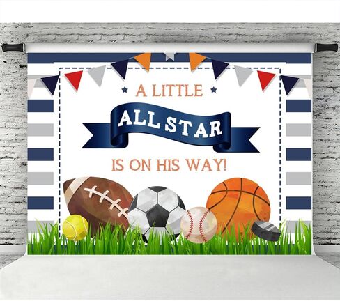 lofaris a Little All Star في طريقه خلفية استحمام الطفل للأولاد، خلفية رياضية لأعياد الميلاد، كرة القدم، كرة السلة، Tennies، جولف حديثي الولادة، ديكورات حفلات الأطفال، لافتة صور استوديو كشك الدعائم 6 × 4 أقدام in Saudi Arabia
