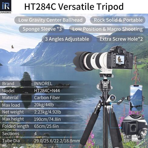 Carbon Fiber Camera Horizontal Tripod-INNOREL HT284C with 360-Degree Rotatable Center Column and 40mm Low Gravity Center Ball Head for DSLR, Video, Camcorder, Travel, Cooking, Work, Versatile Shooting in Saudi Arabia