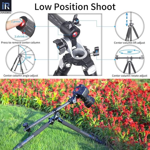 Carbon Fiber Camera Horizontal Tripod-INNOREL HT284C with 360-Degree Rotatable Center Column and 40mm Low Gravity Center Ball Head for DSLR, Video, Camcorder, Travel, Cooking, Work, Versatile Shooting in Saudi Arabia