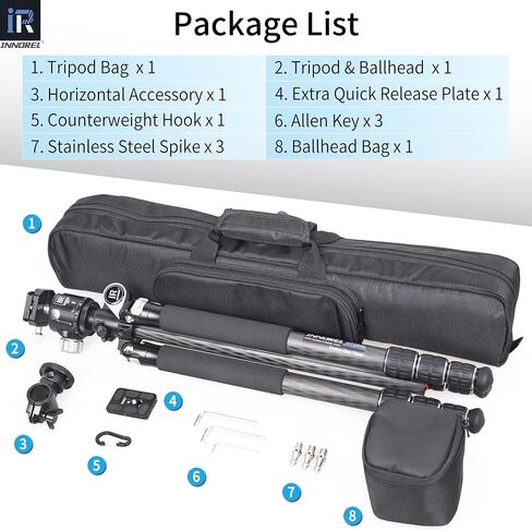 Carbon Fiber Camera Horizontal Tripod-INNOREL HT284C with 360-Degree Rotatable Center Column and 40mm Low Gravity Center Ball Head for DSLR, Video, Camcorder, Travel, Cooking, Work, Versatile Shooting in Saudi Arabia