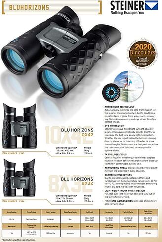 Steiner BluHorizons Binoculars - Unique Lens Technology, Eye Protection, Compact, Lightweight - Ideal for Outdoor Activities and Sporting Events in Saudi Arabia