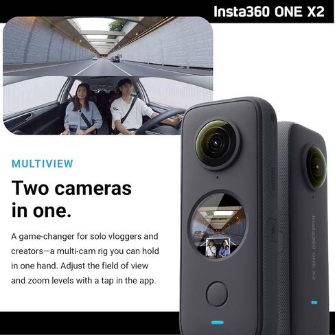 Insta360 ONE X2 360 Camera with Touchscreen - 5.7K30 360 Video, Front Steady Cam Mode, 18MP 360 Photo + InstaPano | Bundle Includes Bullet Time Kit & 128GB Memory Card (3 Items) in Saudi Arabia