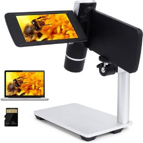 LM203 Digital Microscope Handheld with 4" Screen, Portable Microscope Camera for Adults, 200X USB Coin Magnifier with 8 LED Lights, Microscope Kit for Kids 8-12, 1080P Photo Video, 32G in Saudi Arabia
