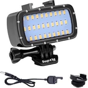 Suptig 30 LED Video Light Waterproof Light Underwater Light Compatible for Gopro Hero 11,10, 9, 8, 7, 6, 5, 4, 3,2, DJI osmo, Akaso and Canon Nikon Sony Olympus SLR Cameras Waterproof 180ft(55m) in Saudi Arabia