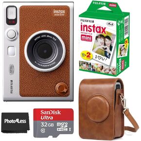 Fujifilm Instax Mini EVO Hybrid Brown Instant Camera | Fuji Instax Mini Twin Pack Instant Film | 32GB microSD | Camera Case - Bundle in Kuwait