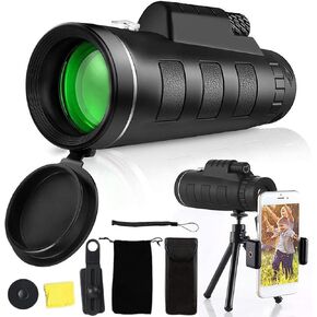 40X60 Monocular Telescope with Compass BAK-4 Prism, High Powered Monocular, Clear Low Light Vision Monocular Telescope with Phone Holder Tripod for Birdwatching Wildlife Hunting Camping Travel Hiking in Kuwait