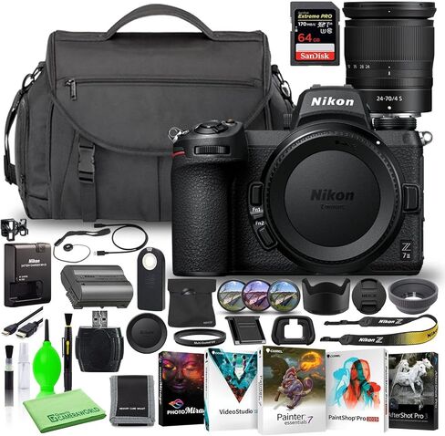 Nikon Z 7II 45.7MP Mirrorless Digital Camera with 24-70mm Lens (1656) USA Model Deluxe Bundle with SanDisk 64GB Extreme SD Card + Nikon DSLR Camera Bag + Corel Editing Software + Filter Kit in Saudi Arabia