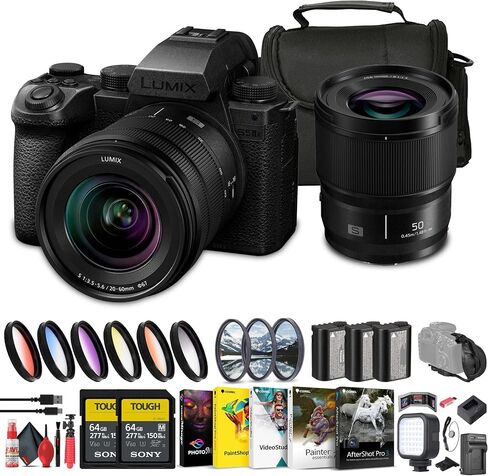 Panasonic Lumix S5 IIX Mirrorless Camera with 20-60mm and 50mm Lenses Kit (DCS5M2XW/W) + 64GB Memory Card + Filter Kit + Bag + Card Reader + Flex Tripod + Cleaning Kit + Memory Wallet + More in Saudi Arabia