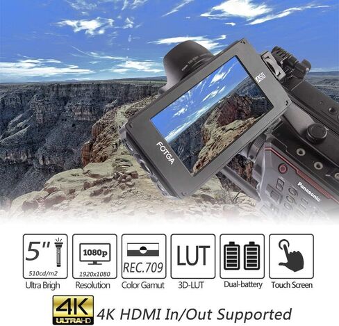 Foto4easy A50TL 5 Inch On-Camera Field Monitor Full HD 1920x1080 Touch Screen with HDMI 4K Input/Output,3D LUT,Dual NP-F Battery Mount for DSLR Camera Camcorder in Saudi Arabia