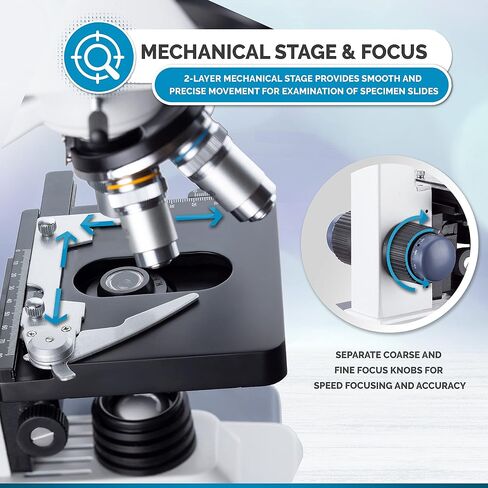 AmScope B120B-8M Digital Siedentopf Binocular Compound Microscope, 40X-2000X Magnification, Brightfield, LED Illumination, Abbe Condenser, Double-Layer Mechanical Stage, Includes 8MP Camera with Reduction Lens and Software in Saudi Arabia