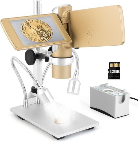 LM203 Digital Microscope Handheld with 4" Screen, Portable Microscope Camera for Adults, 200X USB Coin Magnifier with 8 LED Lights, Microscope Kit for Kids 8-12, 1080P Photo Video, 32G in Saudi Arabia