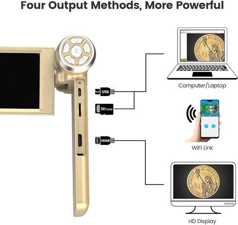 LM203 Digital Microscope Handheld with 4" Screen, Portable Microscope Camera for Adults, 200X USB Coin Magnifier with 8 LED Lights, Microscope Kit for Kids 8-12, 1080P Photo Video, 32G in Saudi Arabia