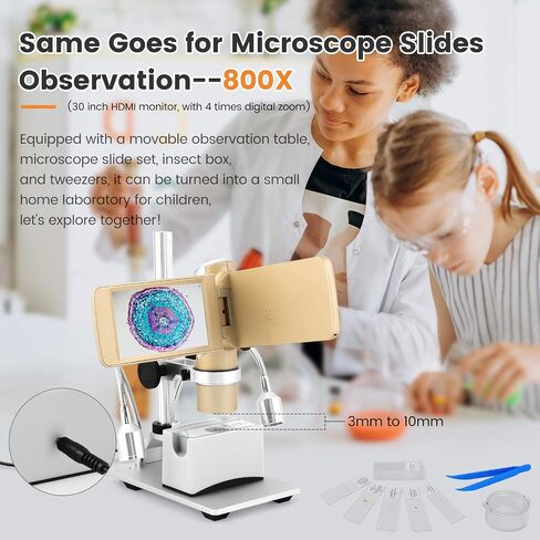 LM203 Digital Microscope Handheld with 4" Screen, Portable Microscope Camera for Adults, 200X USB Coin Magnifier with 8 LED Lights, Microscope Kit for Kids 8-12, 1080P Photo Video, 32G in Saudi Arabia