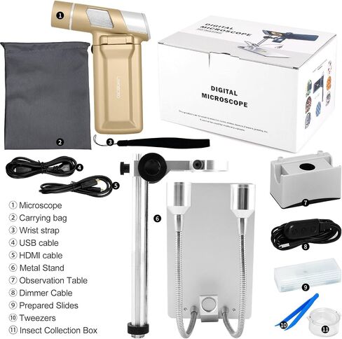 LM203 Digital Microscope Handheld with 4" Screen, Portable Microscope Camera for Adults, 200X USB Coin Magnifier with 8 LED Lights, Microscope Kit for Kids 8-12, 1080P Photo Video, 32G in Saudi Arabia