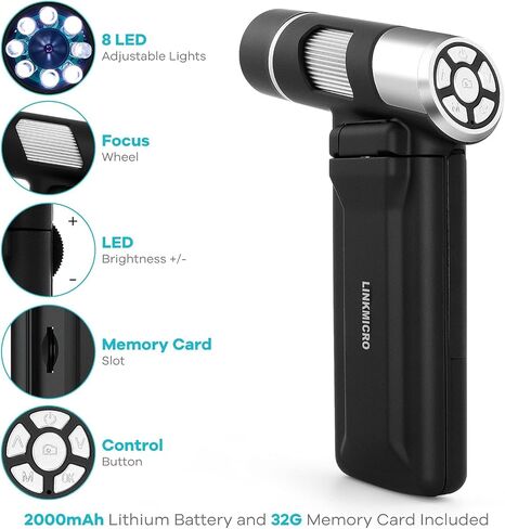 LM203 Digital Microscope Handheld with 4" Screen, Portable Microscope Camera for Adults, 200X USB Coin Magnifier with 8 LED Lights, Microscope Kit for Kids 8-12, 1080P Photo Video, 32G in Saudi Arabia