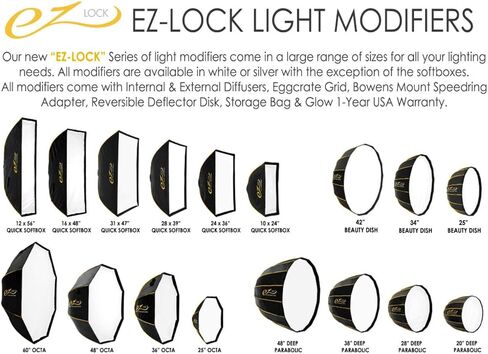 Glow EZ Lock 48 بوصة صندوق سوفت بوكس ​​سريع مكافئ عميق + مجموعة عاكس الضوء المنحني Glow ArcLight II بما في ذلك عاكسات بيضاء وذهبية وفضية، صندوق سوفت بوكس ​​بوينز مناسب للاستوديو والصور والفيديو in Saudi Arabia
