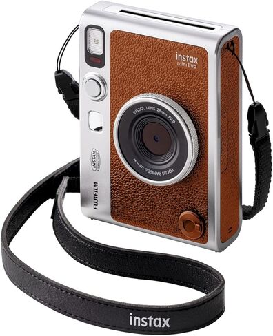 Fujifilm Instax Mini EVO Hybrid Brown Instant Camera | Fuji Instax Mini Twin Pack Instant Film | 32GB microSD | Camera Case - Bundle in Kuwait