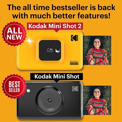 Kodak Mini Shot 2 Portable Wireless Instant Camera and Photo Printer, Compatible with iOS, Android & Bluetooth, Real Photo (2.1"x3.4"), 4Pass Technology & Laminating Finish, Premium Quality – Yellow in Saudi Arabia