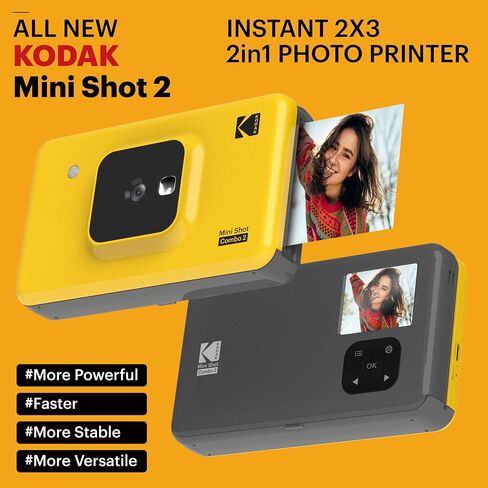 Kodak Mini Shot 2 Portable Wireless Instant Camera and Photo Printer, Compatible with iOS, Android & Bluetooth, Real Photo (2.1"x3.4"), 4Pass Technology & Laminating Finish, Premium Quality – Yellow in Saudi Arabia