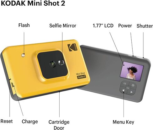Kodak Mini Shot 2 Portable Wireless Instant Camera and Photo Printer, Compatible with iOS, Android & Bluetooth, Real Photo (2.1"x3.4"), 4Pass Technology & Laminating Finish, Premium Quality – Yellow in Saudi Arabia