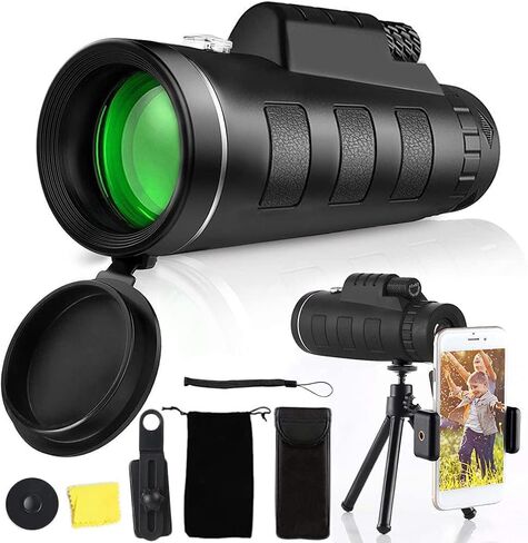 40X60 Monocular Telescope with Compass BAK-4 Prism, High Powered Monocular, Clear Low Light Vision Monocular Telescope with Phone Holder Tripod for Birdwatching Wildlife Hunting Camping Travel Hiking in Kuwait