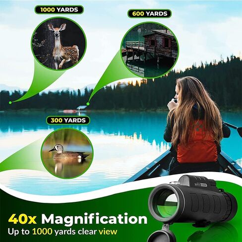 40X60 Monocular Telescope with Compass BAK-4 Prism, High Powered Monocular, Clear Low Light Vision Monocular Telescope with Phone Holder Tripod for Birdwatching Wildlife Hunting Camping Travel Hiking in Kuwait