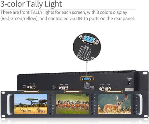 FEELWORLD T51-H Triple 5 Inch 2RU Broadcast Rack Mount Monitor LCD 800x400 HDMI AV Input and Output in Saudi Arabia