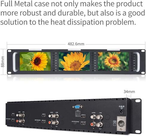 FEELWORLD T51-H Triple 5 Inch 2RU Broadcast Rack Mount Monitor LCD 800x400 HDMI AV Input and Output in Saudi Arabia