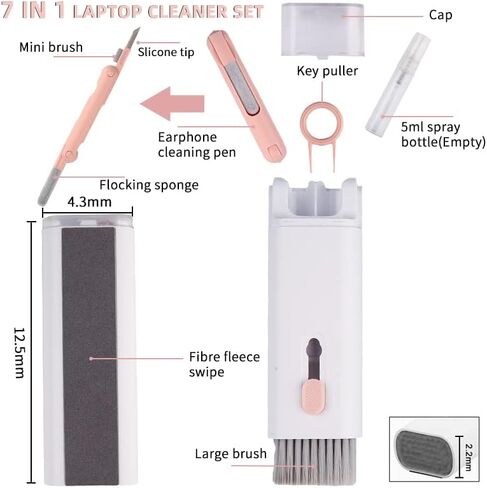 7-in-1 Airpod Cleaner Kit for Airpod, Earbud, Bluetooth Headset, Multi-Function Cleaner Kit Soft Brush Cleaning Supplies for Computer Keyboard, iPhone, iPod Case, ipad, Lego, Laptop, Camera,Eyeglass in Kuwait