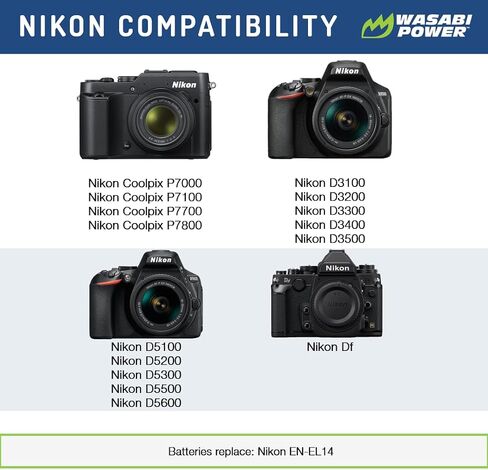 Wasabi Power Battery for Nikon EN-EL14, EN-EL14a and Nikon Coolpix P7000, P7100, P7700, P7800, D3100, D3200, D3300, D5100, D5200, D5300, Df in Kuwait