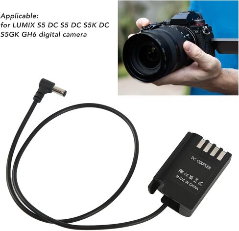Power Adapter, ABS Metal Premium Chip Safety Protection Camera Dummy Battery, Continuous Power Camera Charger, for S5 DC S5 DC S5K DC S5GK GH6 Digital Camera in Kuwait